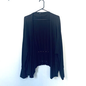 Soft Surroundings Open Cardigan Large Black Sweater Ruched Metal MInimalist